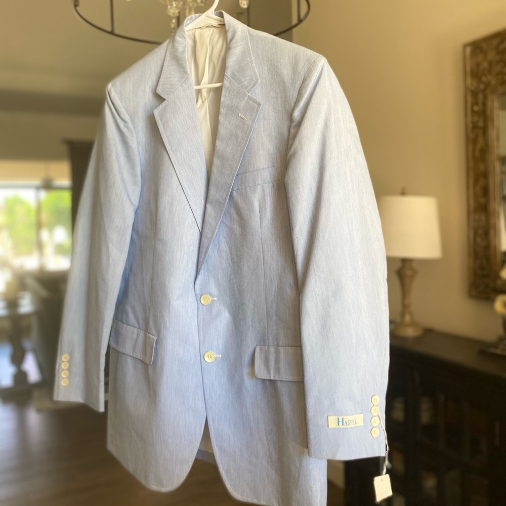 Goldsmiths tailored mens blazer! Lt blue poly/cotton blend. SZ 41 never worn!